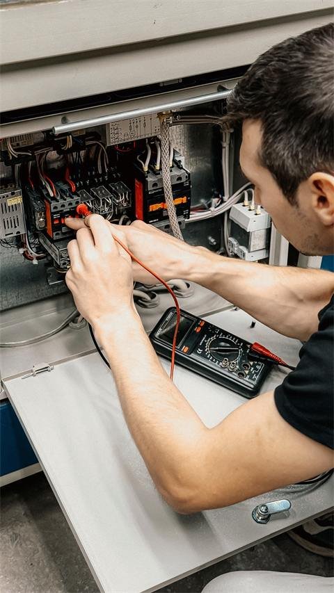 Električar radi u razvodnom ormaru i mjeri spojeve